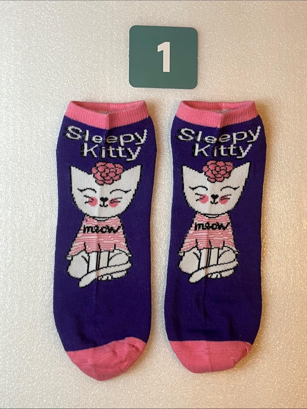 Sleepy Kitty Purple & Pink Cat Ankle Socks - Unbranded Pick 1 Pair - Picture 4 of 12